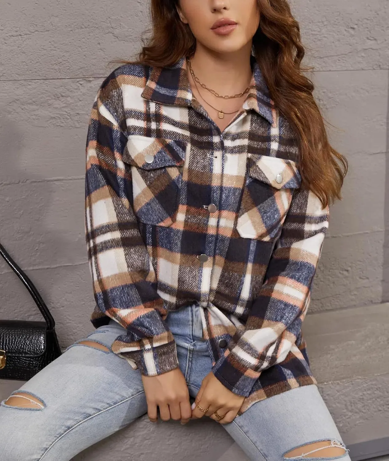 Womens Corduroy Button Down Shirt Long Sleeve Plaid Shackets Loose Business Casual Fashion Blouse Tops