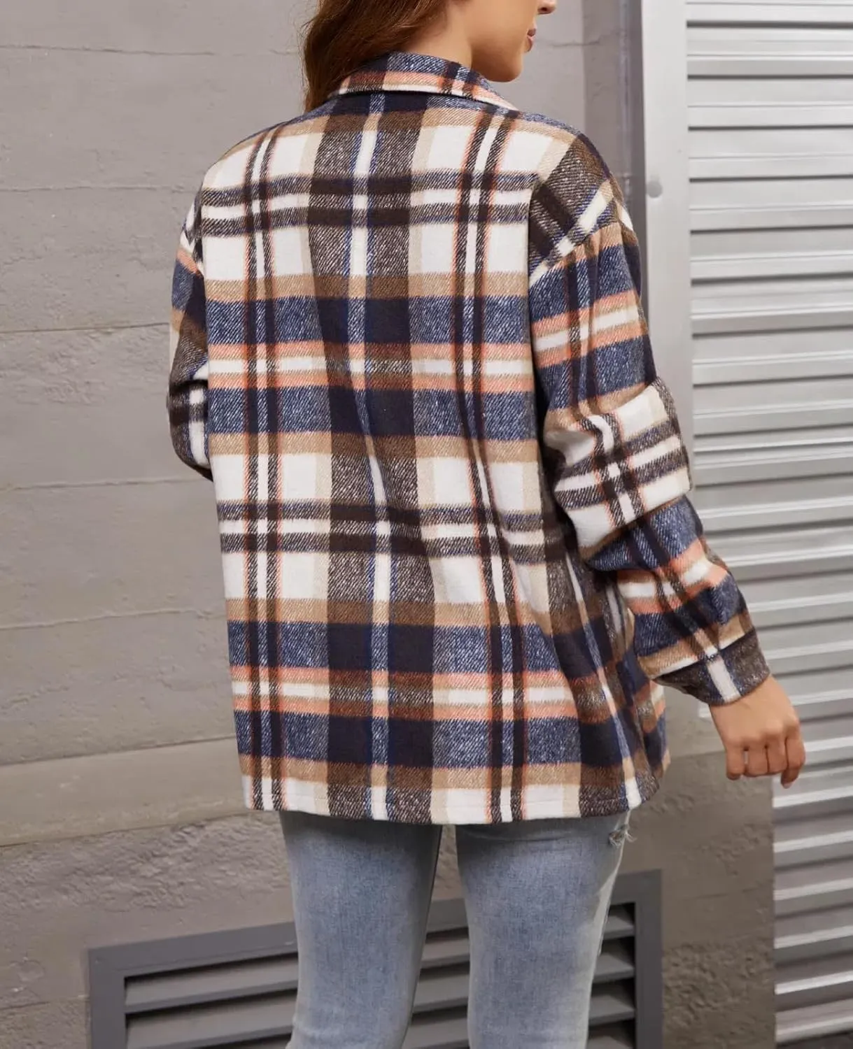Womens Corduroy Button Down Shirt Long Sleeve Plaid Shackets Loose Business Casual Fashion Blouse Tops
