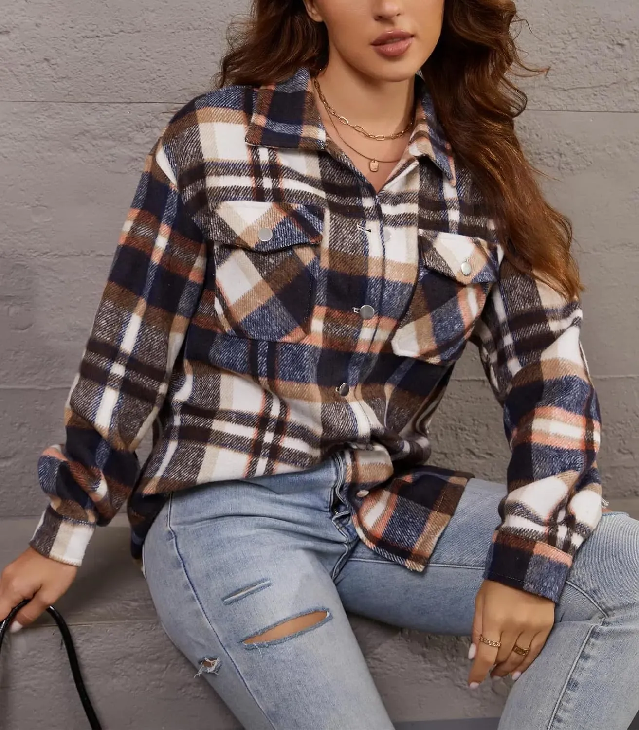 Womens Corduroy Button Down Shirt Long Sleeve Plaid Shackets Loose Business Casual Fashion Blouse Tops