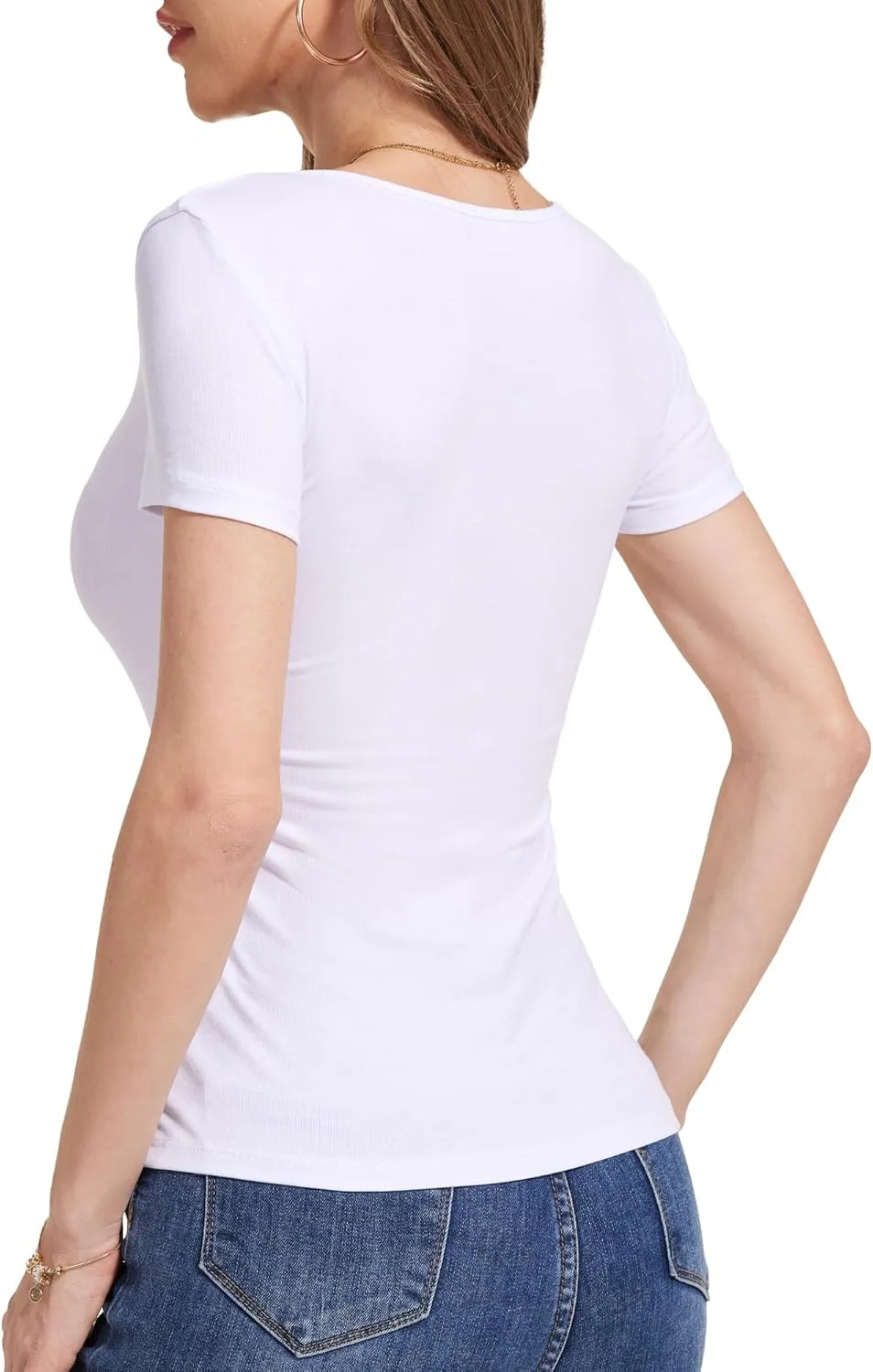 Womens Short Sleeve Square Neck Tops Slim fit T Shirts Sexy Cute Dressy Casual Summer Top Basic Tee Tshirt Blouse