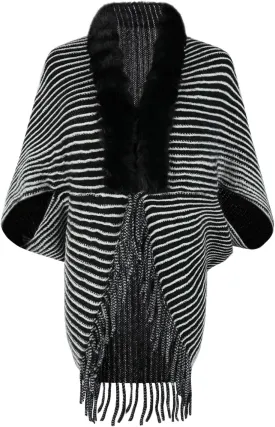 XUNRYAN Womens Faux-Fur Cape Coat Shawl Sweaters Cardigan Open Front Poncho Cotton Wool-Blend Wraps Jacket Fall Winter